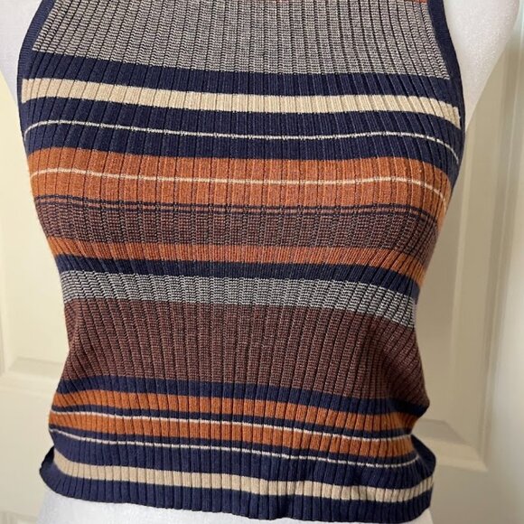 COTTON ON Orange Blue Striped Sleeveless Turtleneck Knit Sweater Top Size Medium - Picture 4 of 13
